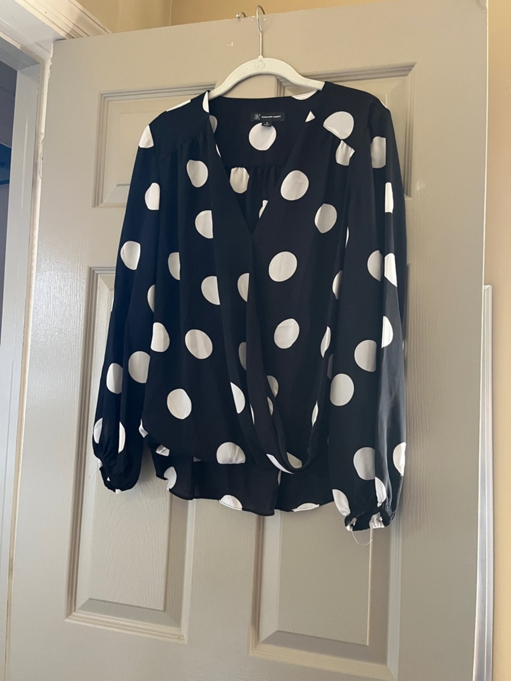 Polka Dot V-Neck Wrap Blouse - Black & White